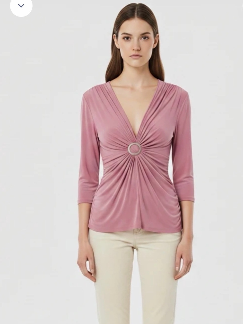 AB Studio Women's Dusty Rose V-Neck Ring-Front Top- Size XL